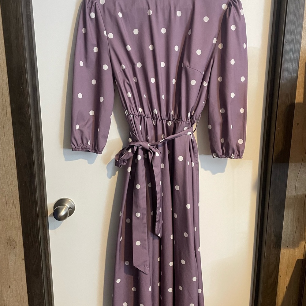 Purple Polka Dot Dress with Belt
